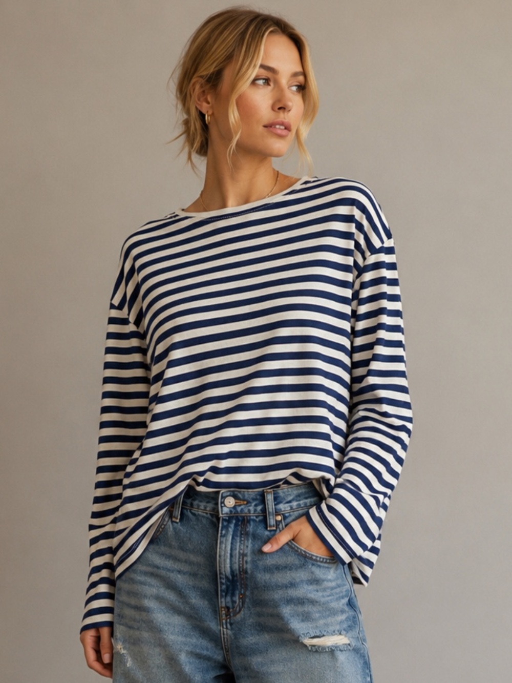 NWT - Urban Renewal Long-Sleeved Tee in Cream & Navy Stripe